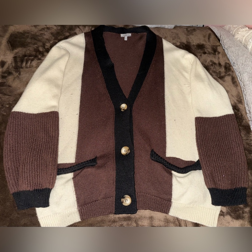 MARELLA Brown and Cream Wool Cardigan - Picture 4 of 8